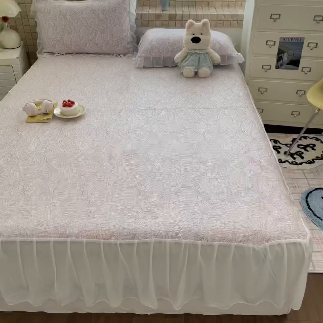 91家纺网 家纺一手货源 找家纺 川悦生活 2026新款加厚三明治底床裙款凉感席三件套 床裙夏季岛屿-粉