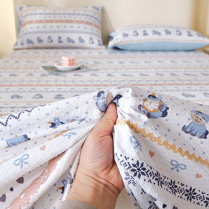 91家纺网 家纺一手货源 找家纺 北部居 2026新款柔软泡芙纱高克重印花床单单品床单单件 萌趣乐园