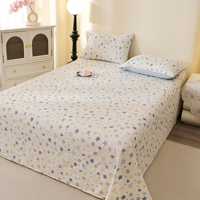 91家纺网 家纺一手货源 找家纺 北部居 2026新款柔软泡芙纱高克重印花床单单品床单单件 点点阑珊