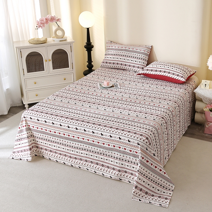 91家纺网 家纺一手货源 找家纺 北部居 2026新款柔软泡芙纱高克重印花床单单品床单单件 玫瑰小狗