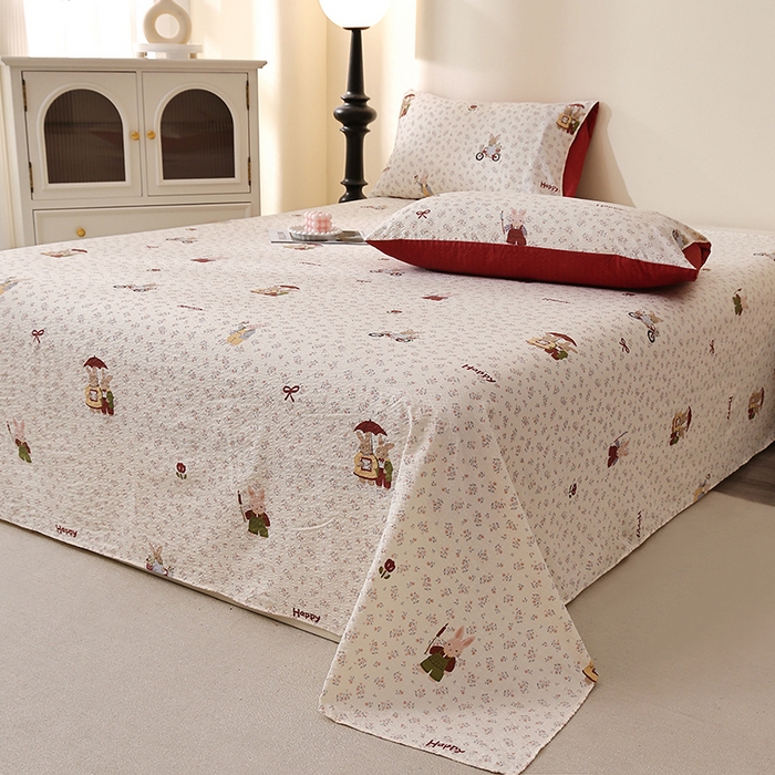 北部居 2026新款柔软泡芙纱高克重印花床单单品床单单件 碎花小兔