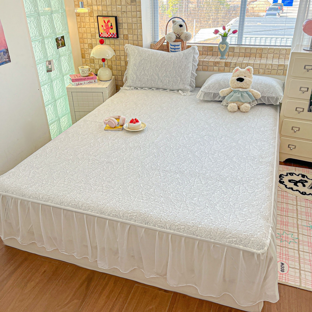 91家纺网 家纺一手货源 找家纺 川悦生活 2026新款加厚三明治底床裙款凉感席三件套 床裙夏季岛屿-月银