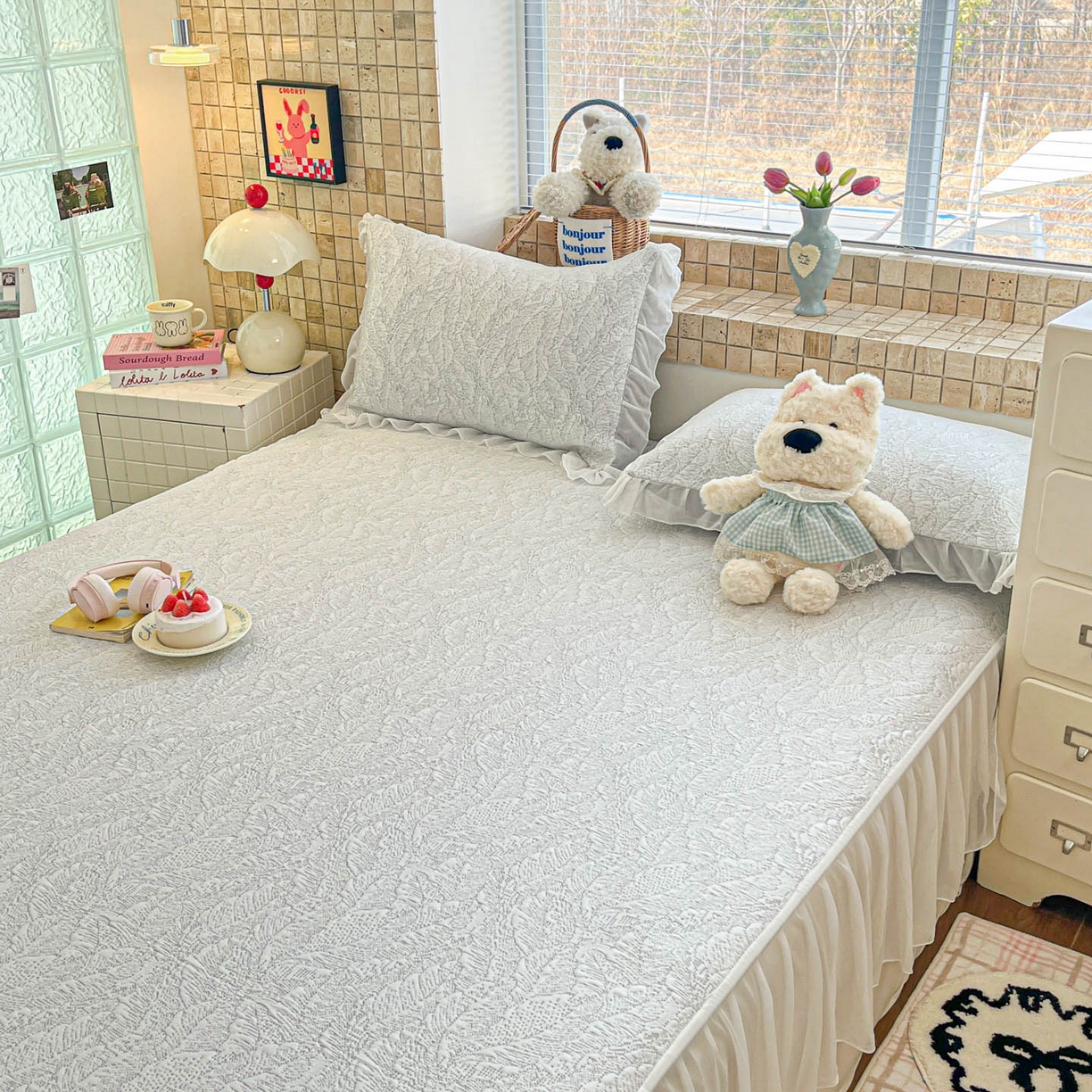 91家纺网 家纺一手货源 找家纺 川悦生活 2026新款加厚三明治底床裙款凉感席三件套 床裙夏季岛屿-月银