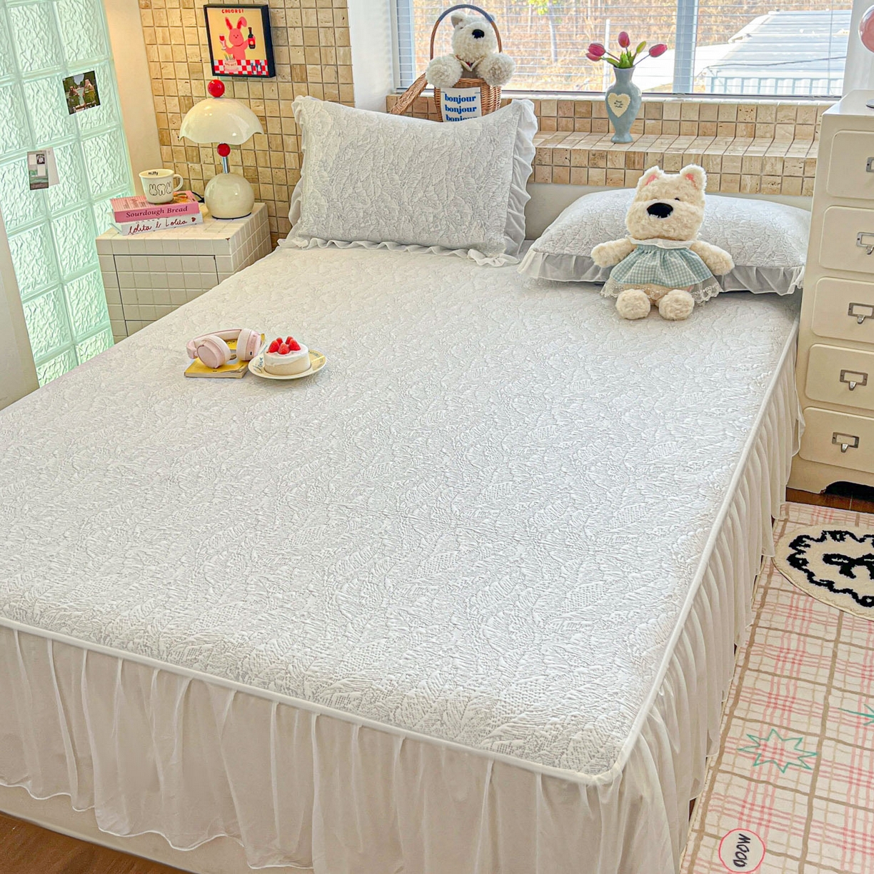 91家纺网 家纺一手货源 找家纺 川悦生活 2026新款加厚三明治底床裙款凉感席三件套 床裙夏季岛屿-月银