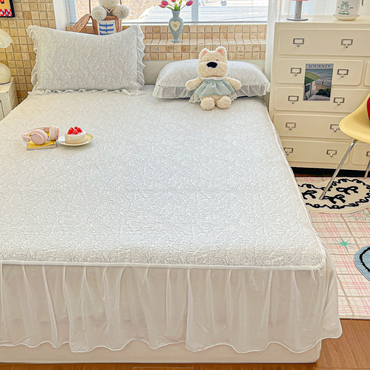 91家纺网 家纺一手货源 找家纺 川悦生活 2026新款加厚三明治底床裙款凉感席三件套 床裙夏季岛屿-月银