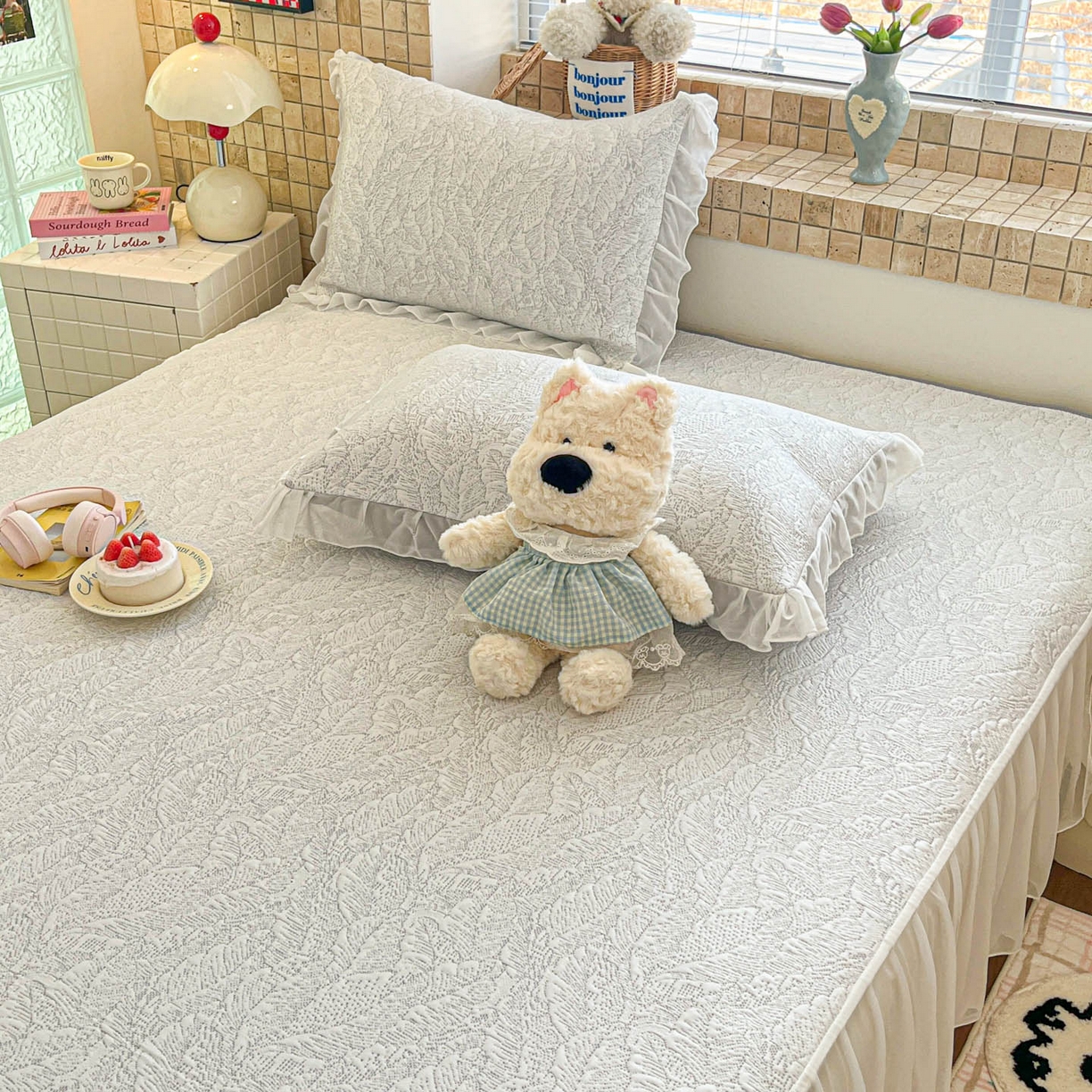 91家纺网 家纺一手货源 找家纺 川悦生活 2026新款加厚三明治底床裙款凉感席三件套 床裙夏季岛屿-月银