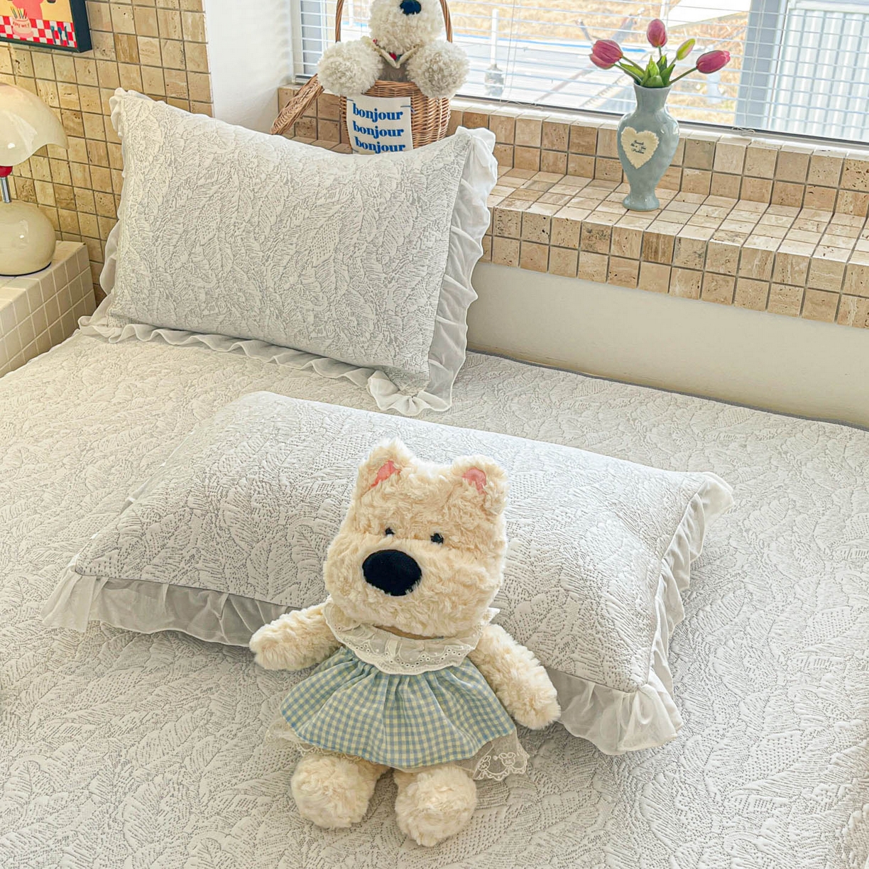 91家纺网 家纺一手货源 找家纺 川悦生活 2026新款加厚三明治底床裙款凉感席三件套 床裙夏季岛屿-月银