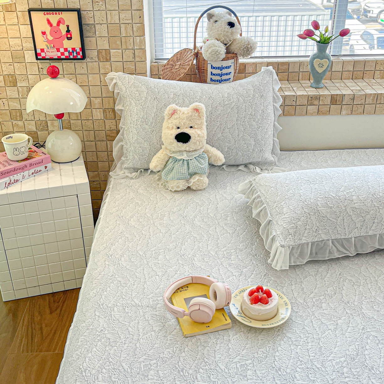 91家纺网 家纺一手货源 找家纺 川悦生活 2026新款加厚三明治底床裙款凉感席三件套 床裙夏季岛屿-月银