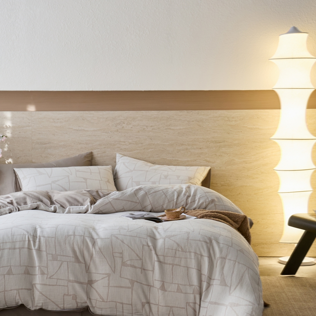 91家纺网 家纺一手货源 找家纺 安莱生活 2026年新品水洗棉全棉纯棉色织提花系列四件套 泊影-浅灰