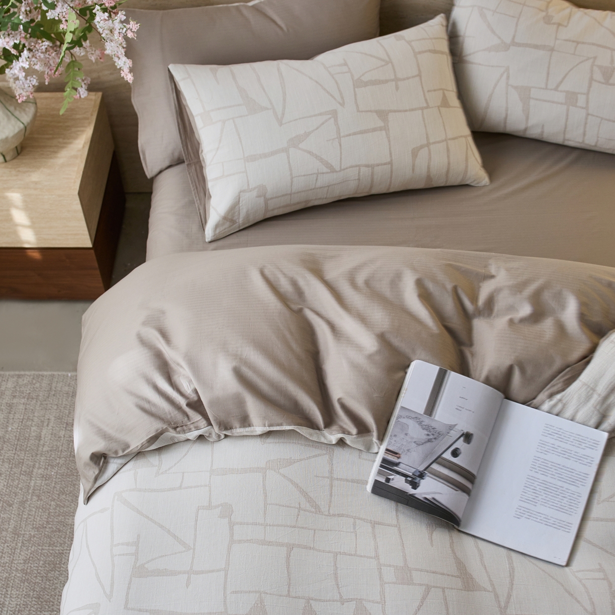 91家纺网 家纺一手货源 找家纺 安莱生活 2026年新品水洗棉全棉纯棉色织提花系列四件套 泊影-浅灰