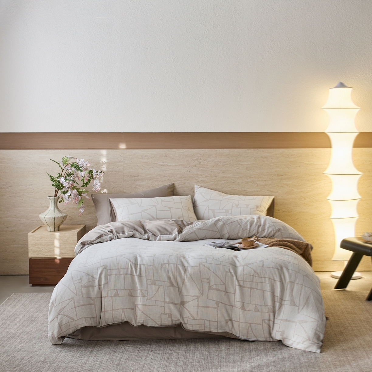 91家纺网 家纺一手货源 找家纺 安莱生活 2026年新品水洗棉全棉纯棉色织提花系列四件套 泊影-浅灰