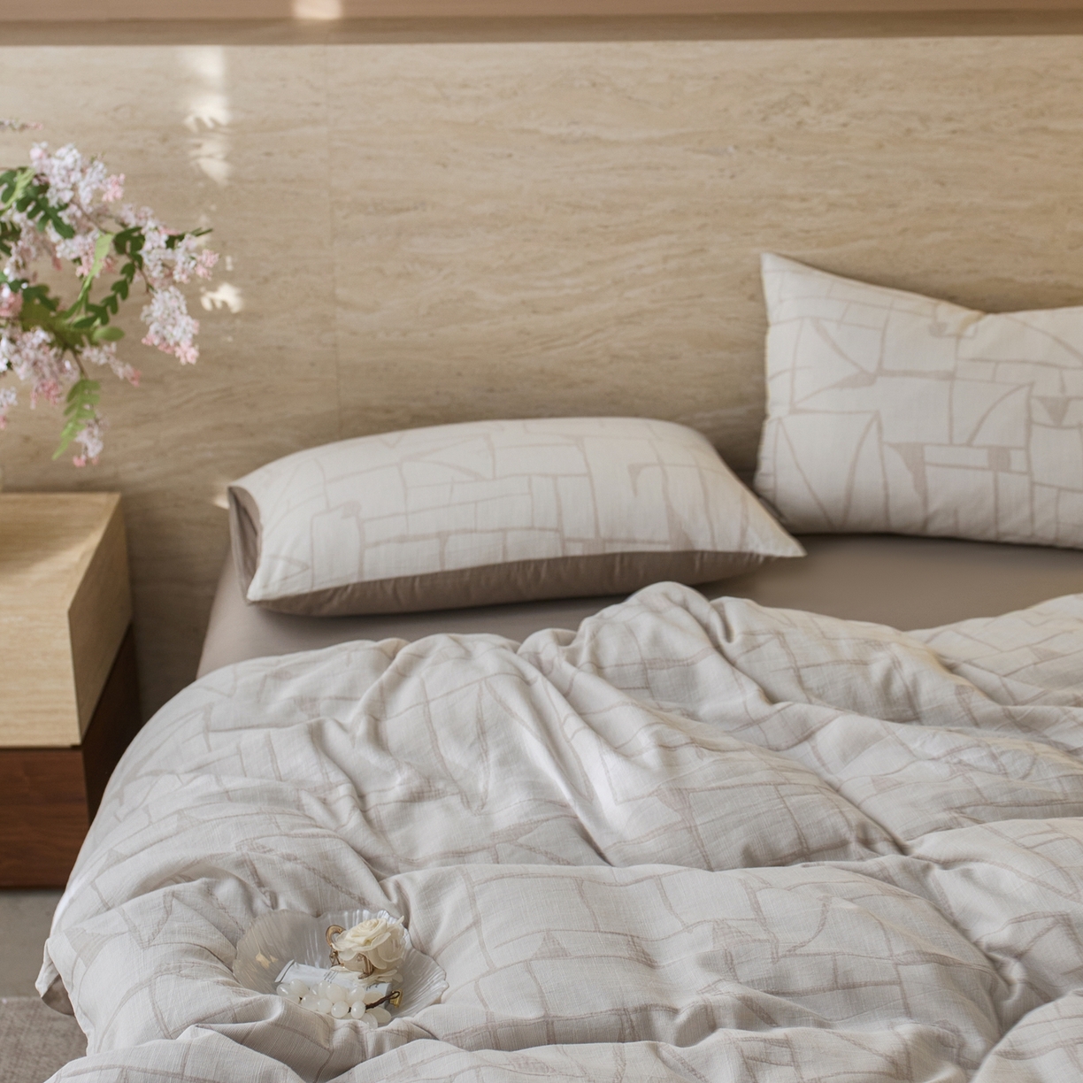 91家纺网 家纺一手货源 找家纺 安莱生活 2026年新品水洗棉全棉纯棉色织提花系列四件套 泊影-浅灰