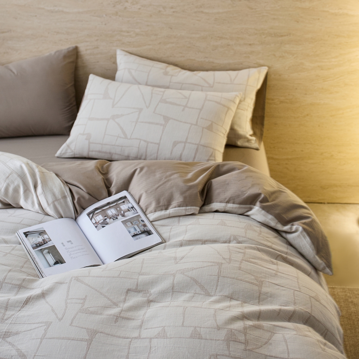 91家纺网 家纺一手货源 找家纺 安莱生活 2026年新品水洗棉全棉纯棉色织提花系列四件套 泊影-浅灰