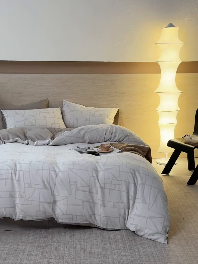 91家纺网 家纺一手货源 找家纺 安莱生活 2026年新品水洗棉全棉纯棉色织提花系列四件套 泊影-浅灰