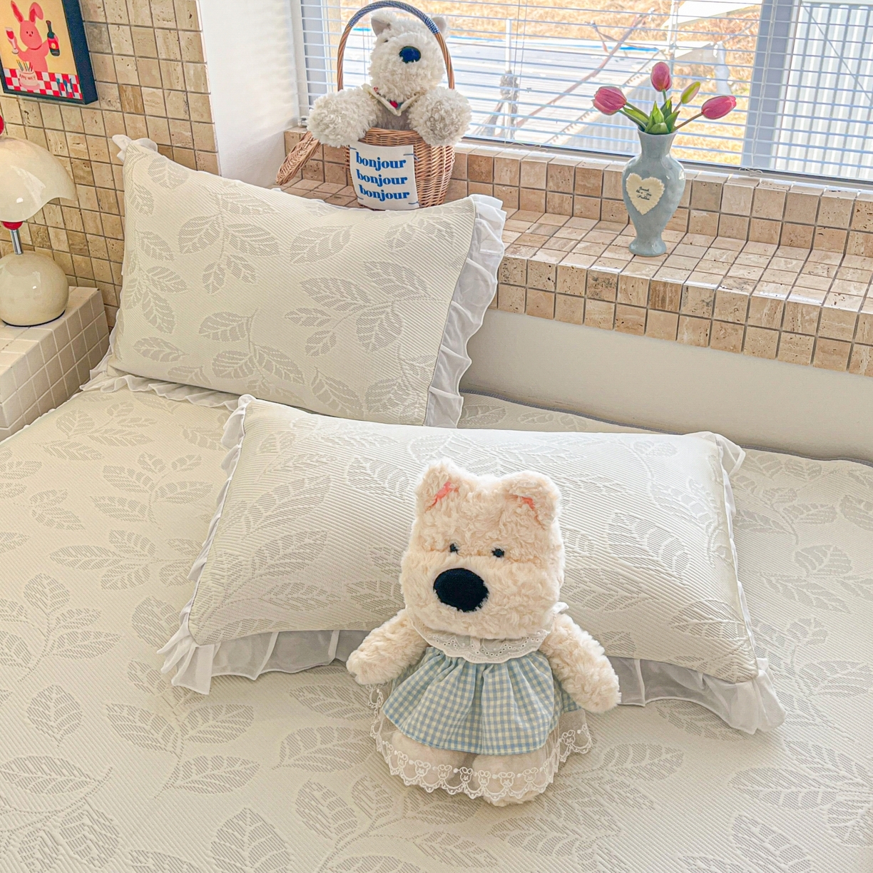 91家纺网 家纺一手货源 找家纺 川悦生活 2026新款加厚三明治底床裙款凉感席三件套 床裙月桂-月银