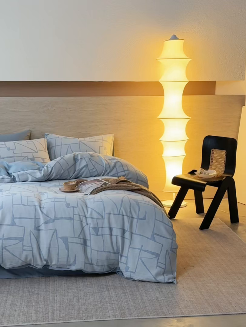 91家纺网 家纺一手货源 找家纺 安莱生活 2026年新品水洗棉全棉纯棉色织提花系列四件套 泊影-浅蓝