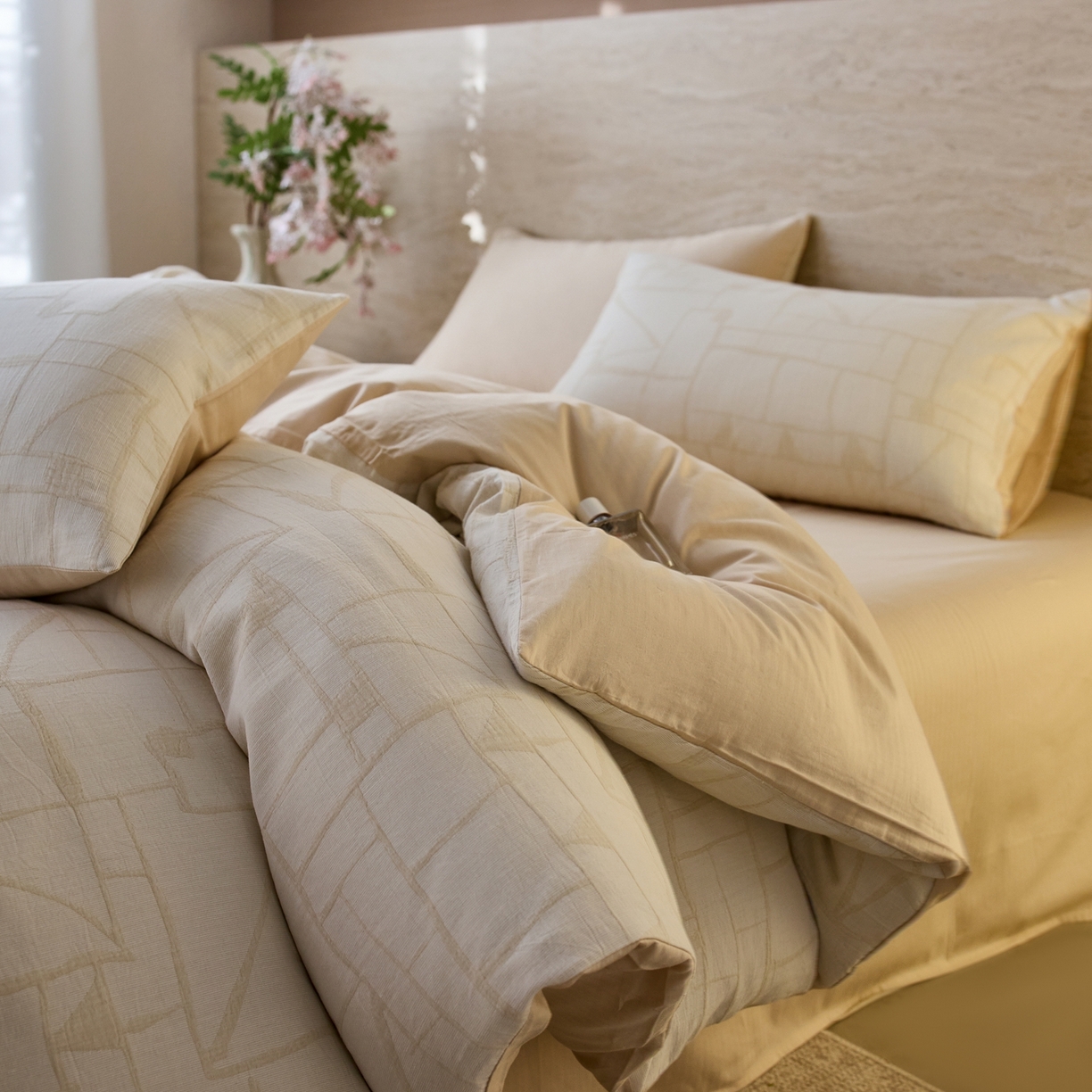 安莱生活 2026年新品水洗棉全棉纯棉色织提花系列四件套 泊影-浅米