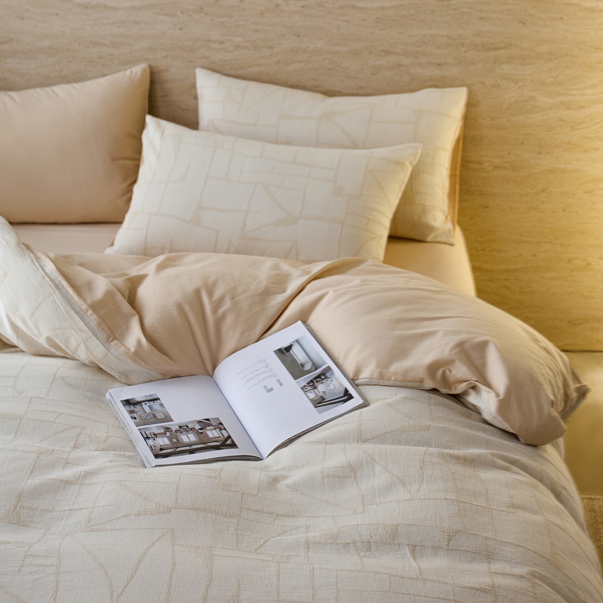 91家纺网 家纺一手货源 找家纺 安莱生活 2026年新品水洗棉全棉纯棉色织提花系列四件套 泊影-浅米