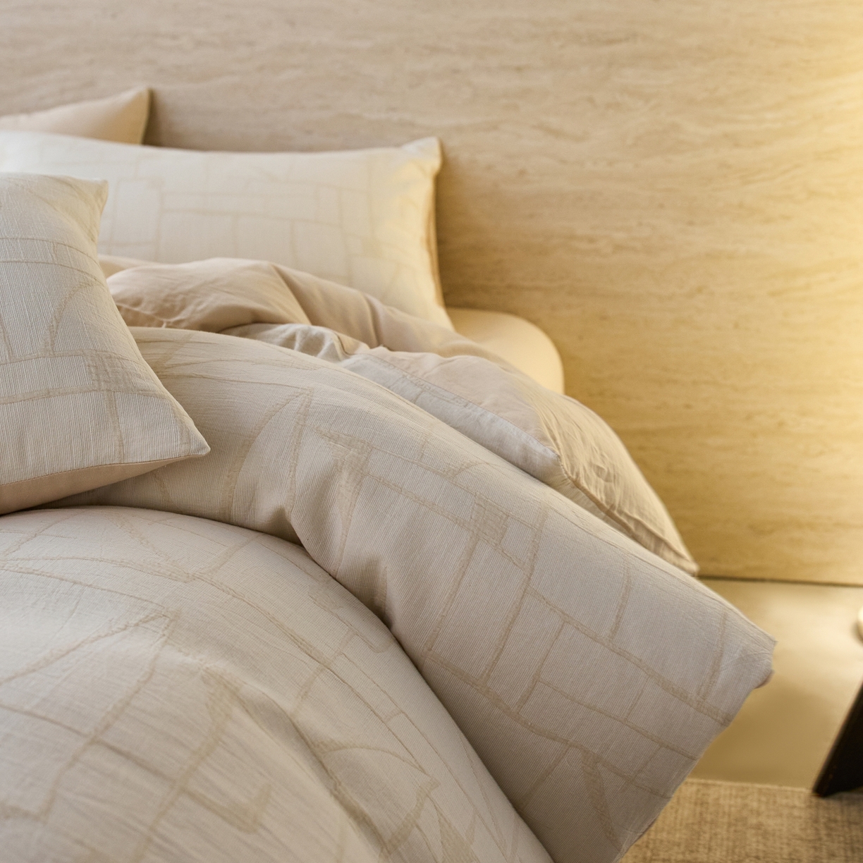 91家纺网 家纺一手货源 找家纺 安莱生活 2026年新品水洗棉全棉纯棉色织提花系列四件套 泊影-浅米