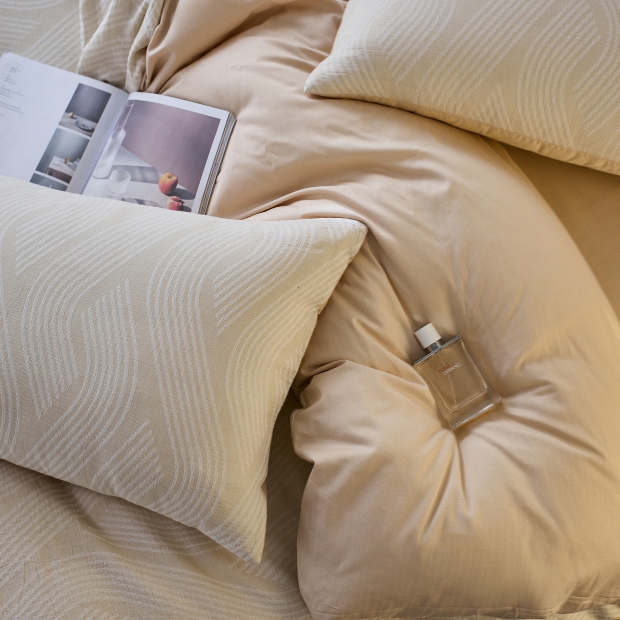 91家纺网 家纺一手货源 找家纺 安莱生活 2026年新品水洗棉全棉纯棉色织提花系列四件套 溪言-浅米