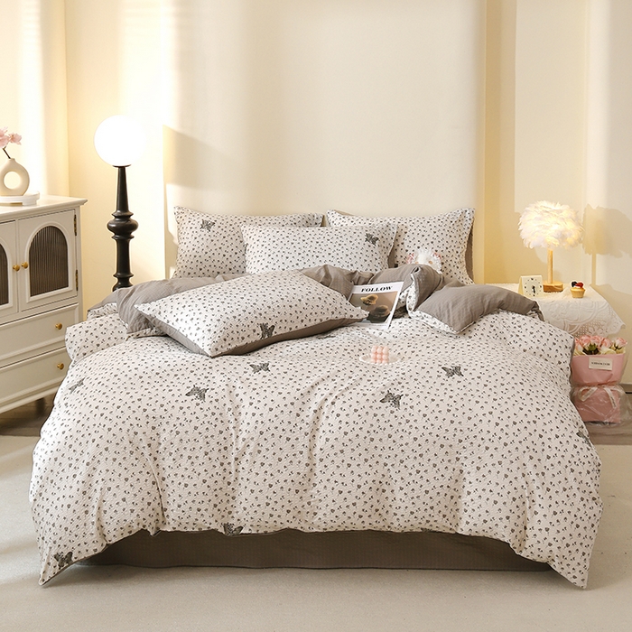 91家纺网 家纺一手货源 找家纺 北部居 2026新款柔软泡芙纱高克重印花四件套 玉笛花语