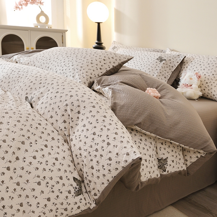 北部居 2026新款柔软泡芙纱高克重印花四件套 玉笛花语