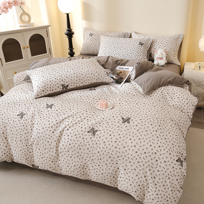 91家纺网 家纺一手货源 找家纺 北部居 2026新款柔软泡芙纱高克重印花四件套 玉笛花语