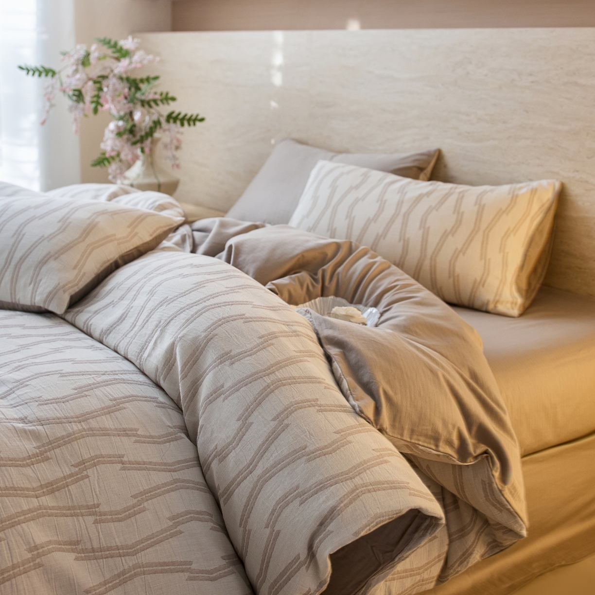 安莱生活 2026年新品水洗棉全棉纯棉色织提花系列四件套 亚瑟-浅灰