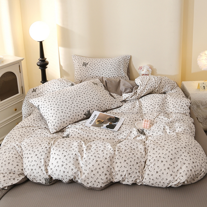 91家纺网 家纺一手货源 找家纺 北部居 2026新款柔软泡芙纱高克重印花四件套 玉笛花语