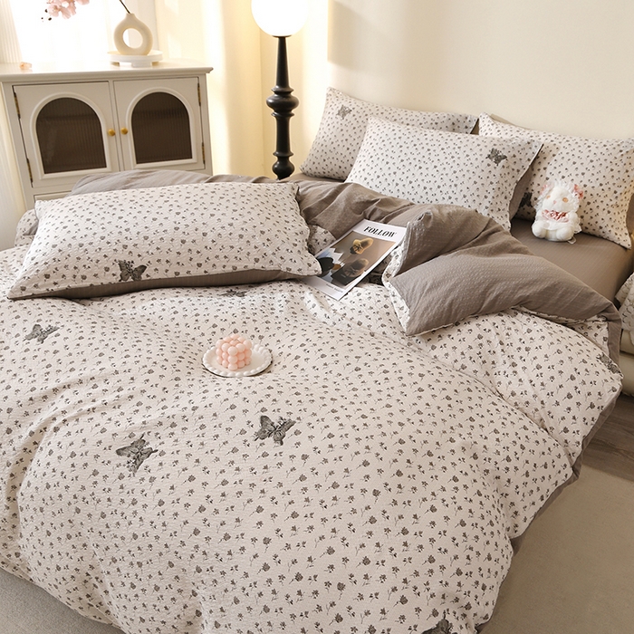 91家纺网 家纺一手货源 找家纺 北部居 2026新款柔软泡芙纱高克重印花四件套 玉笛花语