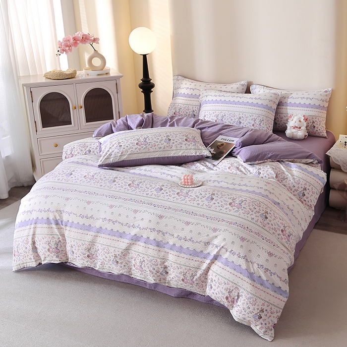 91家纺网 家纺一手货源 找家纺 北部居 2026新款柔软泡芙纱高克重印花四件套 童话花町