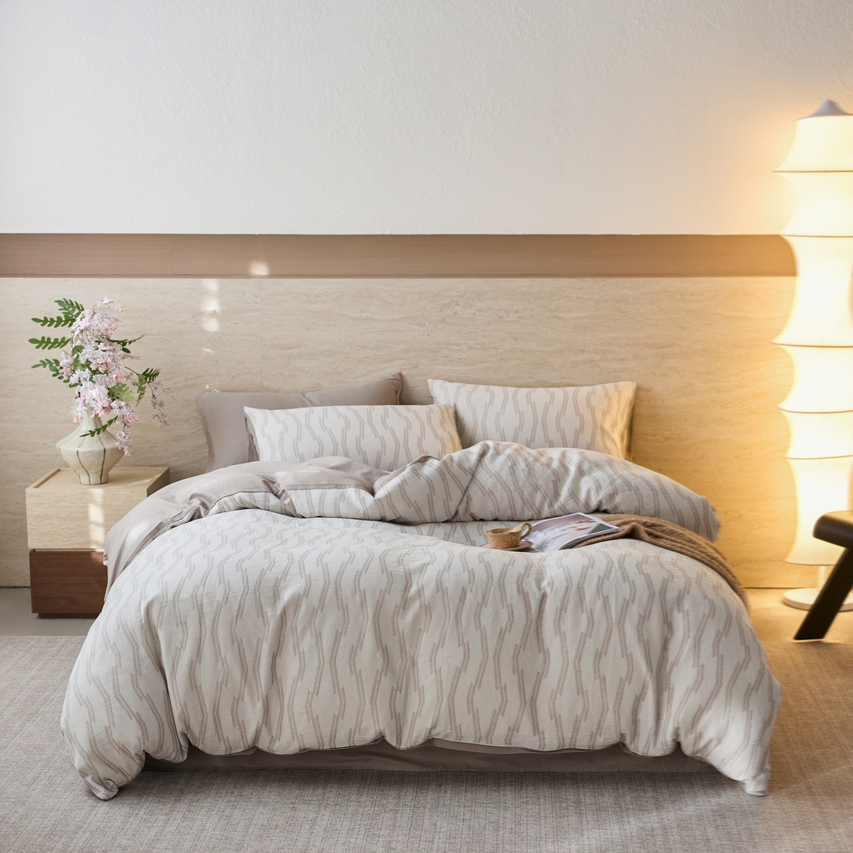 91家纺网 家纺一手货源 找家纺 安莱生活 2026年新品水洗棉全棉纯棉色织提花系列四件套 亚瑟-浅灰