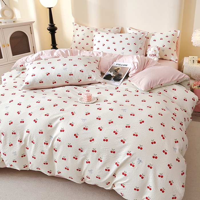 91家纺网 家纺一手货源 找家纺 北部居 2026新款柔软泡芙纱高克重印花四件套 甜甜心事