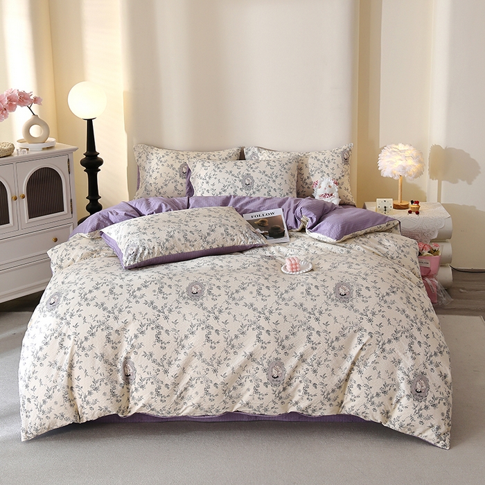 91家纺网 家纺一手货源 找家纺 北部居 2026新款柔软泡芙纱高克重印花四件套 梦回浅溪