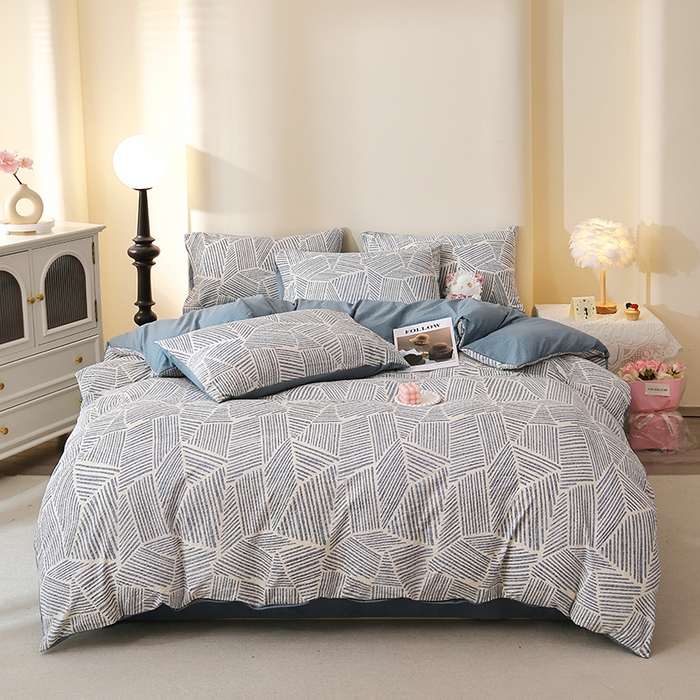 91家纺网 家纺一手货源 找家纺 北部居 2026新款柔软泡芙纱高克重印花四件套 条纹时代