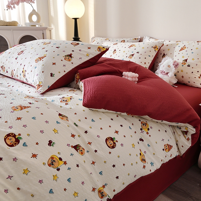 91家纺网 家纺一手货源 找家纺 北部居 2026新款柔软泡芙纱高克重印花四件套 童梦乐园