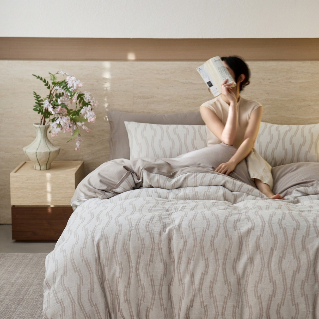 91家纺网 家纺一手货源 找家纺 安莱生活 2026年新品水洗棉全棉纯棉色织提花系列四件套 亚瑟-浅灰