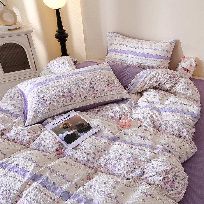 91家纺网 家纺一手货源 找家纺 北部居 2026新款柔软泡芙纱高克重印花四件套 童话花町