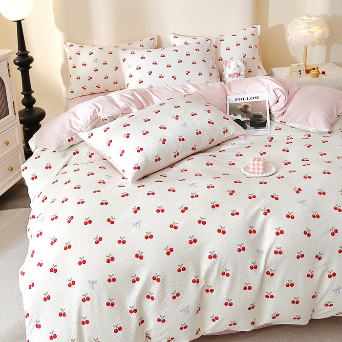 91家纺网 家纺一手货源 找家纺 北部居 2026新款柔软泡芙纱高克重印花四件套 甜甜心事