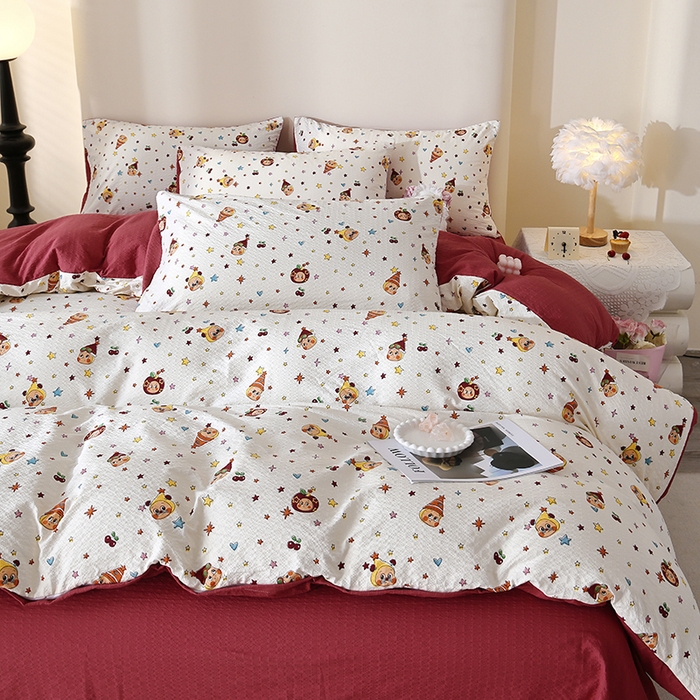 91家纺网 家纺一手货源 找家纺 北部居 2026新款柔软泡芙纱高克重印花四件套 童梦乐园