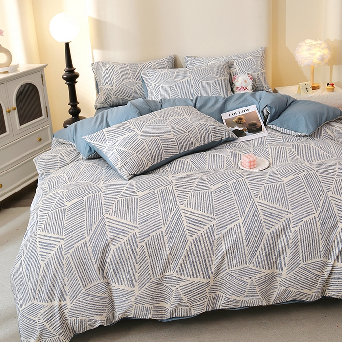 91家纺网 家纺一手货源 找家纺 北部居 2026新款柔软泡芙纱高克重印花四件套 条纹时代