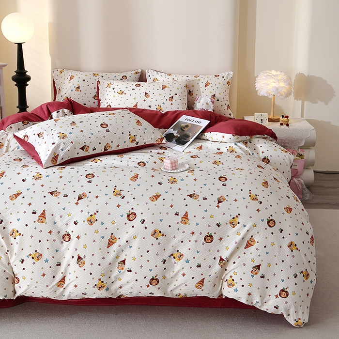 91家纺网 家纺一手货源 找家纺 北部居 2026新款柔软泡芙纱高克重印花四件套 童梦乐园