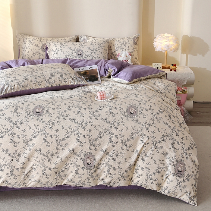 91家纺网 家纺一手货源 找家纺 北部居 2026新款柔软泡芙纱高克重印花四件套 梦回浅溪