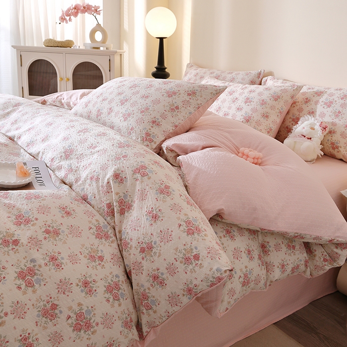北部居 2026新款柔软泡芙纱高克重印花四件套 柔色花笺