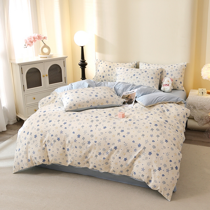 91家纺网 家纺一手货源 找家纺 北部居 2026新款柔软泡芙纱高克重印花四件套 点点阑珊