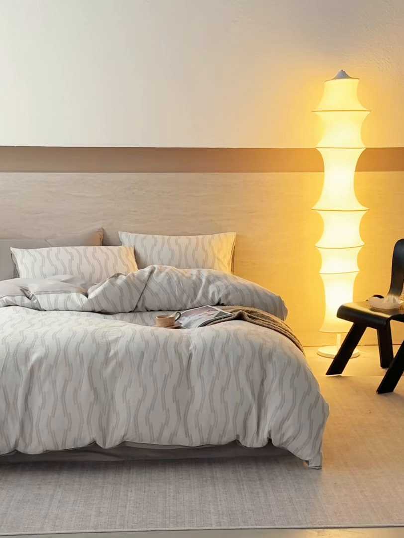 91家纺网 家纺一手货源 找家纺 安莱生活 2026年新品水洗棉全棉纯棉色织提花系列四件套 亚瑟-浅灰