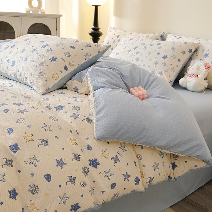 91家纺网 家纺一手货源 找家纺 北部居 2026新款柔软泡芙纱高克重印花四件套 点点阑珊