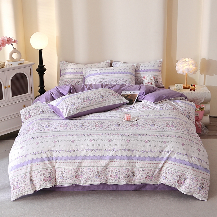 91家纺网 家纺一手货源 找家纺 北部居 2026新款柔软泡芙纱高克重印花四件套 童话花町