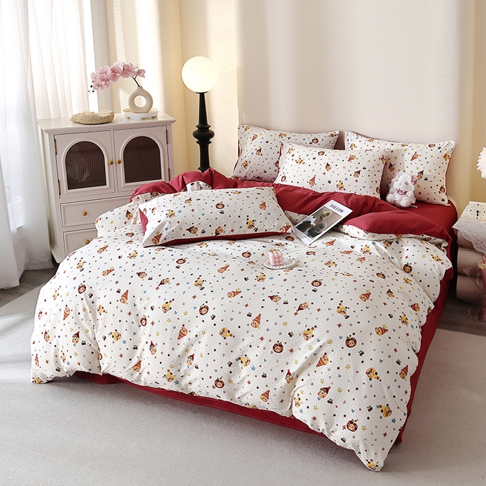 91家纺网 家纺一手货源 找家纺 北部居 2026新款柔软泡芙纱高克重印花四件套 童梦乐园