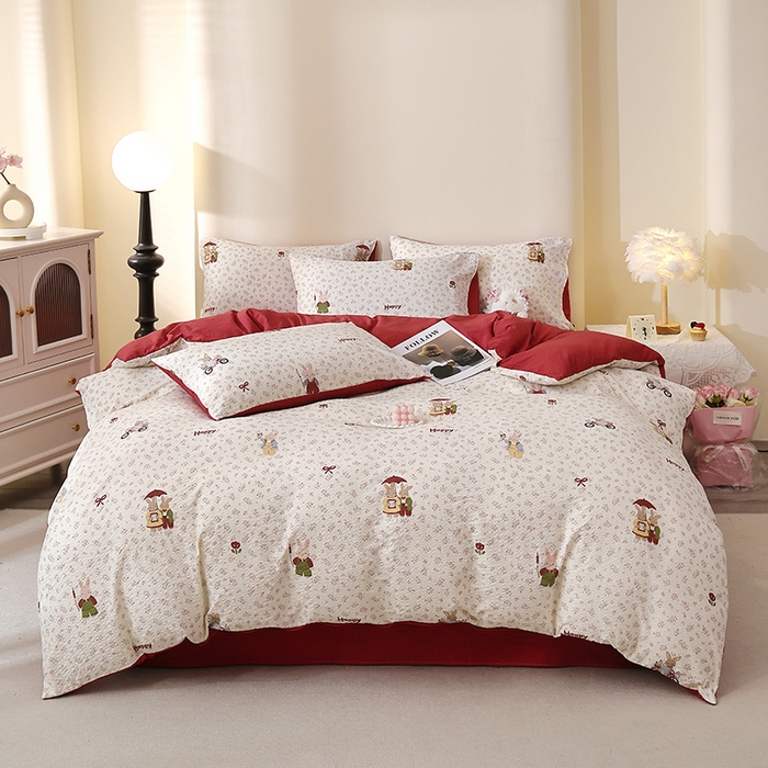 91家纺网 家纺一手货源 找家纺 北部居 2026新款柔软泡芙纱高克重印花四件套 碎花小兔